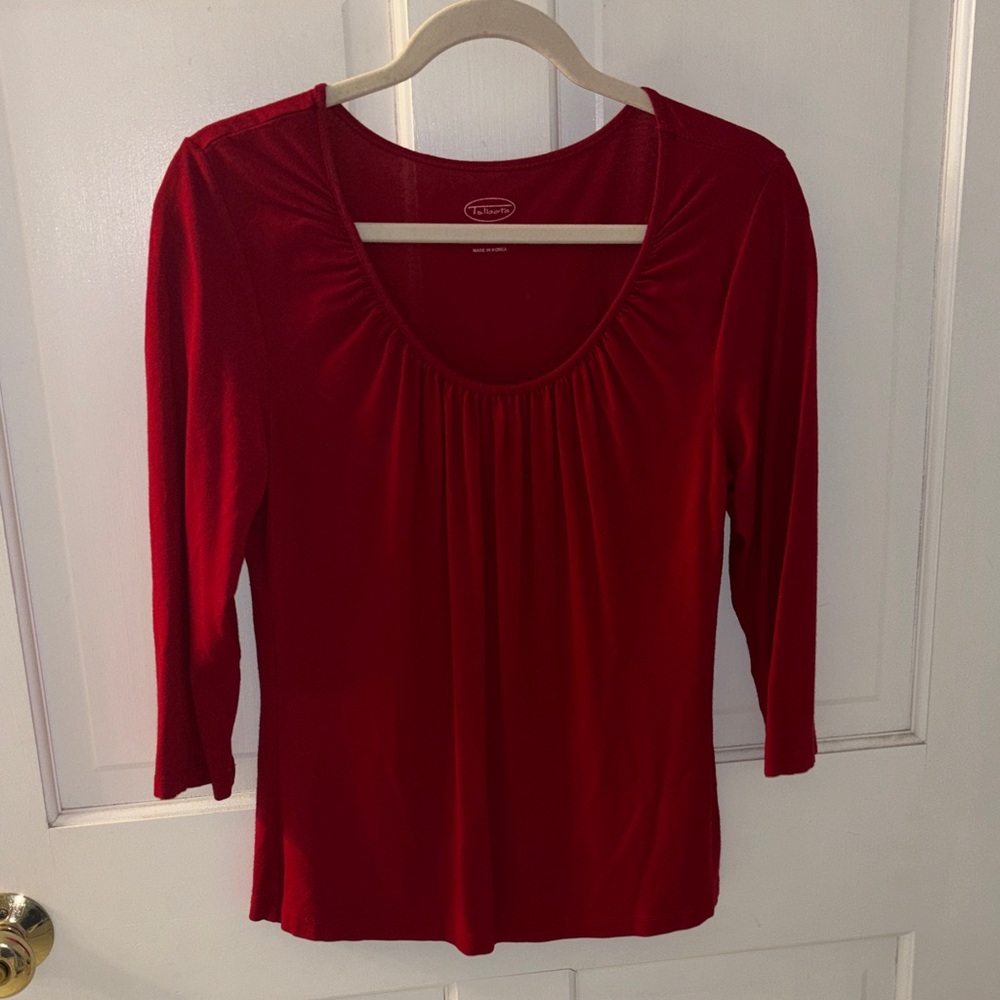 Talbots Red Scoop-Neck Long Sleeve Top